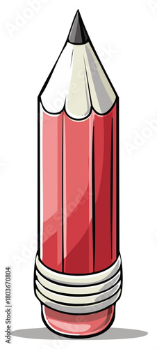 Red pencil illustration with eraser and sharpened point