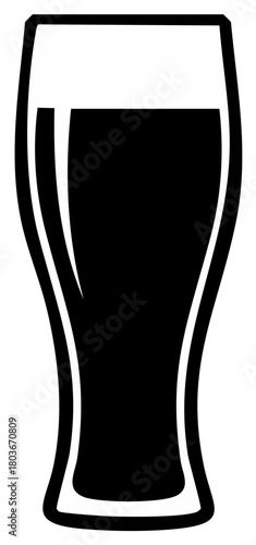 Black and white icon of a tall beer glass with frothy foam head a classic beverage container for drinks