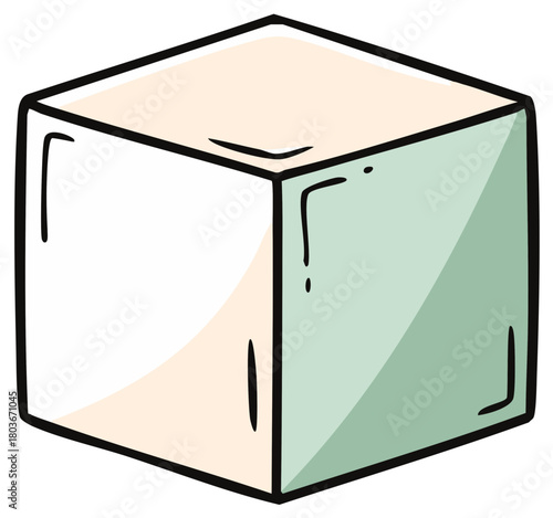 Hand drawn cube illustration in light pastel colors with black outlines