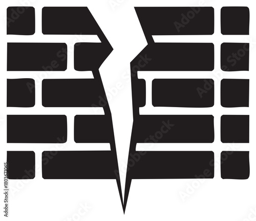 Cracked Brick Wall Vector Graphic Representing Structural Damage or Separation