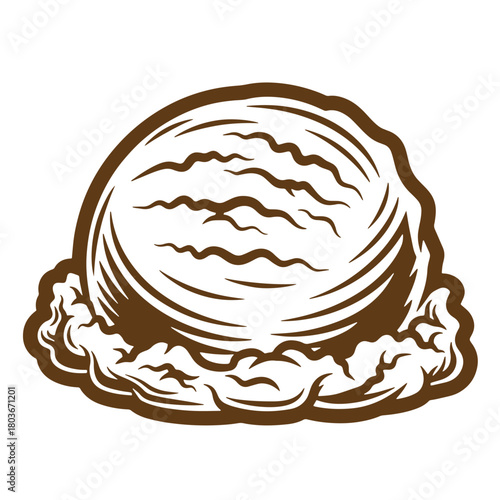 Hand drawn sketch of a single scoop of delicious ice cream in a vintage style