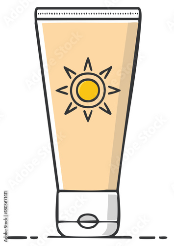 Sunscreen tube with sun symbol for skin protection and summer care