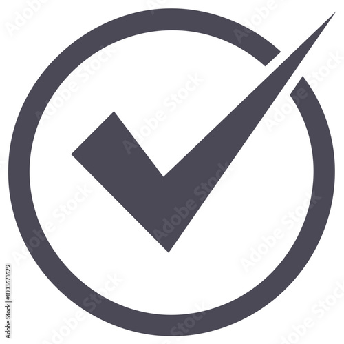 Circular checkmark icon in dark grey representing approval, confirmation, and task completion
