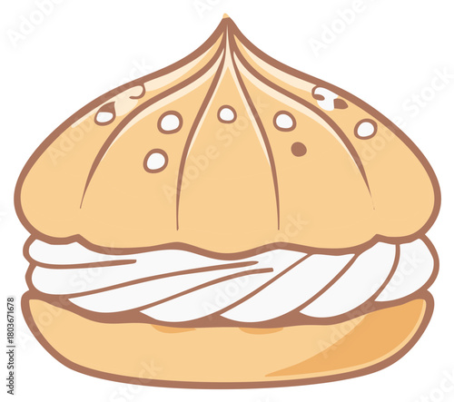 Stylized Cream Puff Pastry with White Filling and Chocolate Accents