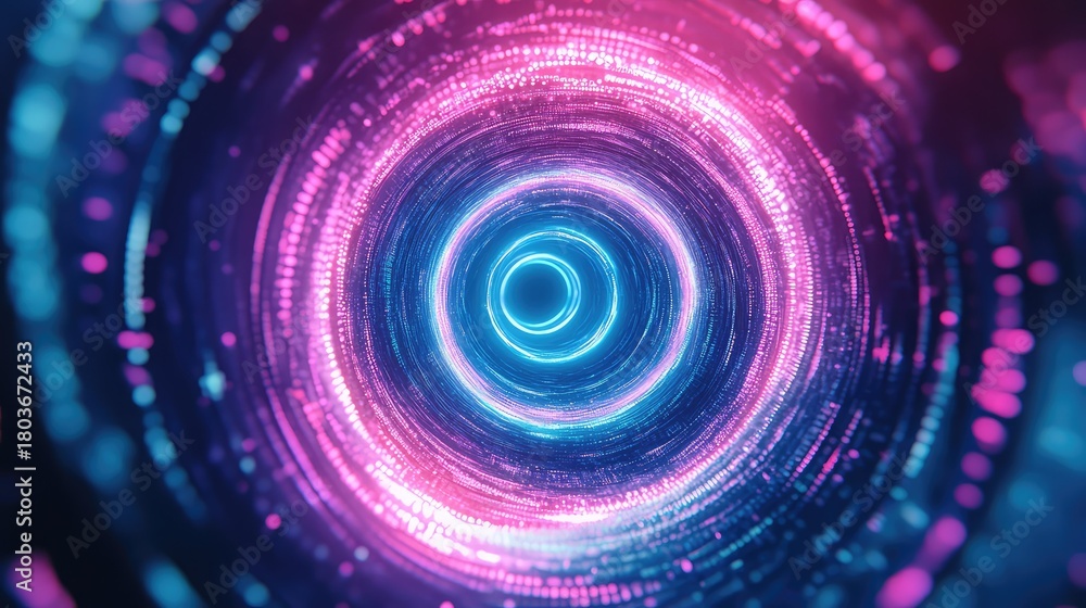 Obraz premium Abstract data tunnel with glowing neon light circles