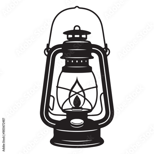 Vintage Kerosene Lantern Silhouette Illustration – Retro Oil Lamp Icon for Camping, Outdoor Adventure and Rustic Designs