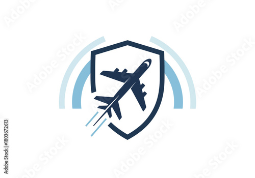 Airplane Travel Insurance Shield Logo Design Concept.