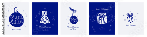 Merry Christmas and Happy New Year. Vector doodle illustration templates for holiday greeting card, background, website and social media banner, marketing material.