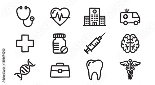 Medical Doodle Set with Healthcare Icons for Design and Illustration