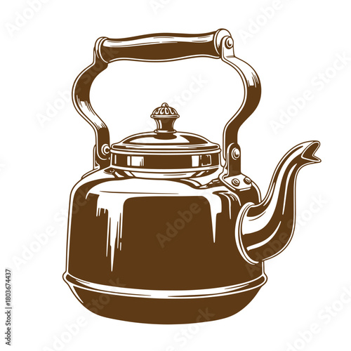 Vintage sketch art illustration of a brown tea kettle for kitchen and cafe designs