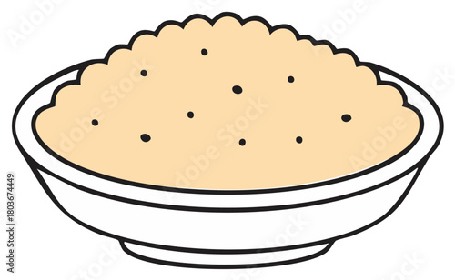 Cartoon illustration of a beige porridge in a white bowl, simple food.