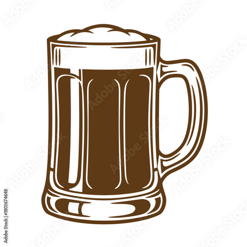 Vintage sketch illustration of a full mug of beer with frothy foam classic art
