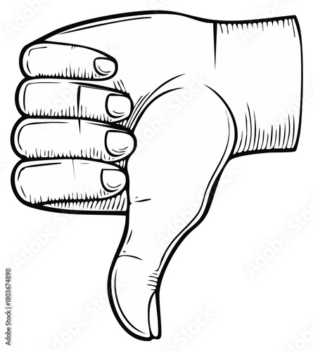 Hand Showing Thumbs Down Gesture Against White Background