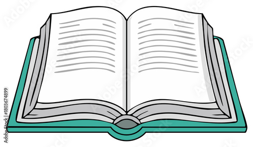 Cartoon illustration of an open book with a turquoise cover for education and study concepts