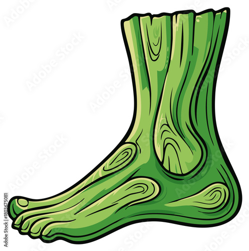 Stylized Green Wooden Foot Standing Upright Anatomy and Halloween Motif
