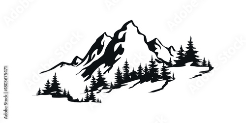 Mountain and Pine Forest Silhouette Vector Art