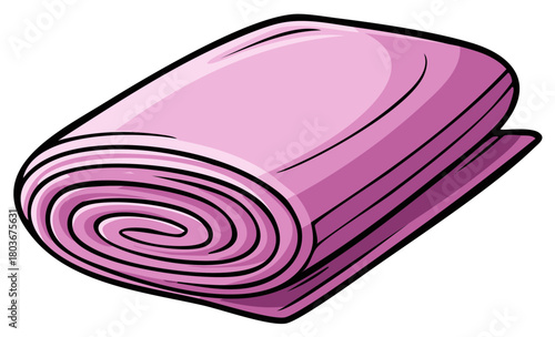Folded Pastel Pink Blanket or Towel, Rolled Textile, Flat Design Illustration