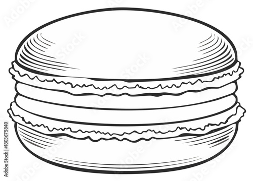 Macaron French Pastry Dessert Outline Illustration Black White Drawing
