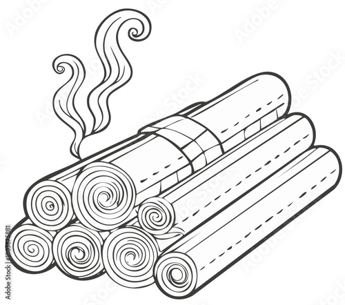 Monochrome Wood Logs Stack with Binding and Smoke Illustration Design