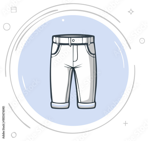 Simple sketch of light colored cropped denim jeans with rolled cuffs and button waist