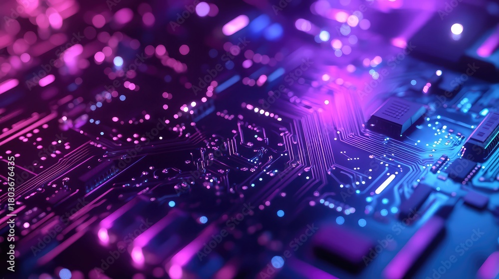 Fototapeta premium Circuit board illuminating data transfer and technology concept