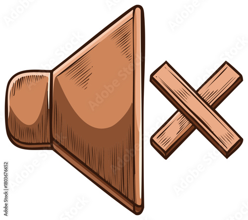 Cartoon Illustration of Speaker with Mute Sign Depicting Sound Off or Volume Control