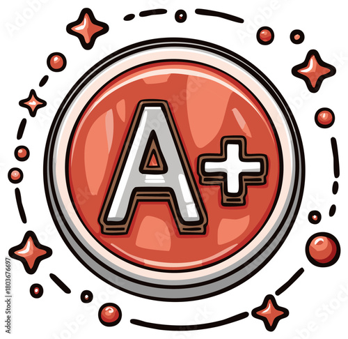 Shiny A plus symbol representing perfect academic achievement and excellent school exam results