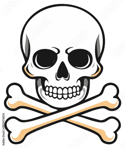 Classic skull and crossbones illustration in a graphic cartoon style, a warning symbol of danger and poison