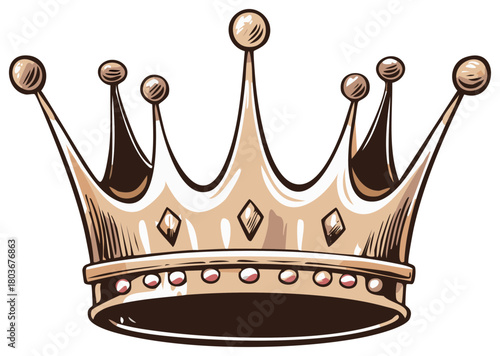 Golden royal crown with ornate details and sparkling jewels a majestic symbol of power authority and success in a vintage cartoon style