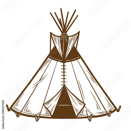 Hand drawn sketch of a classic teepee isolated on a clean white background