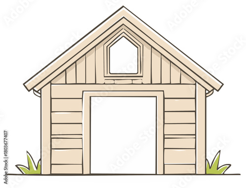 Illustration of a Wooden Shed Structure with Grass and Window