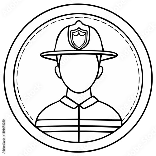 Firefighter symbol emblem outline illustration representing a brave rescuer in protective gear