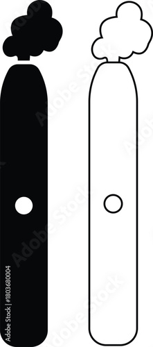 Vape icons set in black flat and outline styles. Electronic cigarette symbols for smoke, vaping device, nicotine theme and minimal vectors collection and modern vape. Bad habit illustration.