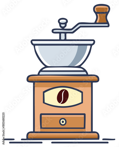 Vintage manual coffee grinder with hand crank vector illustration