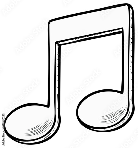 Hand drawn black and white sketch of a beamed musical eighth note symbol