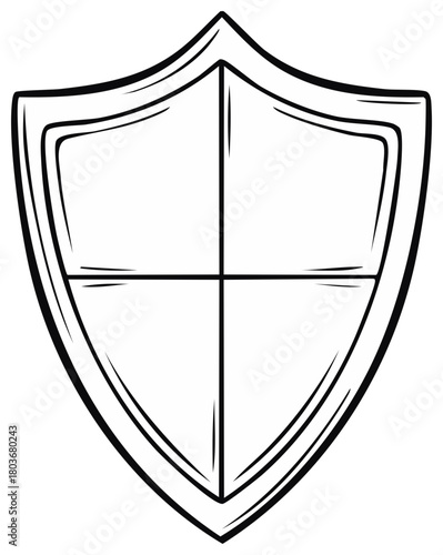 Outline Shield Vector Icon Design Featuring Medieval Protection Safety Symbol in a Simple Style