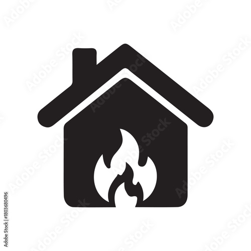 House on fire icon, representing home risk, danger, insurance, and heating