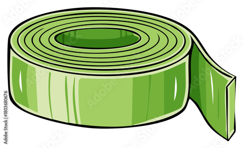Illustration of Green Measuring Tape Roll Curled and Ready for Measurement Work in Shop or Sewing Class