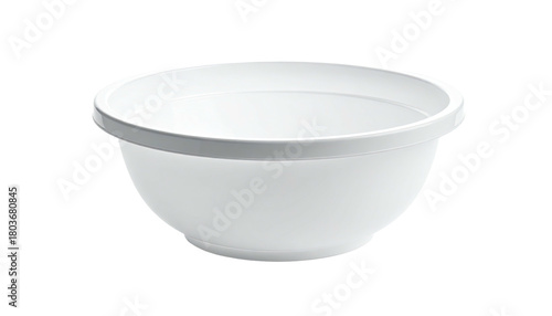 Round, white, clean bowl with a broad rim on black background