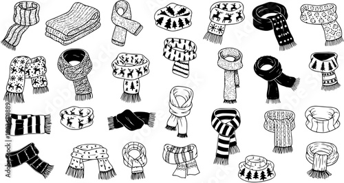 Black and White Scarves Collection: Vector Illustration of Winter Accessories