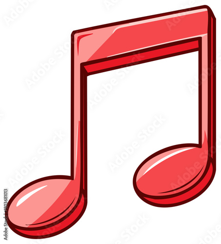 Red Eighth Note Music Notation Graphic Element Shiny and Bright Fun Symbol