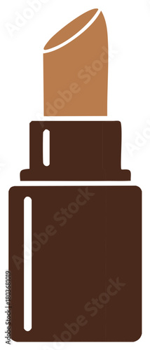 Brown nude lipstick tube vector icon. Minimalist flat design illustration of a makeup cosmetic product for beauty