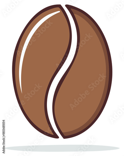 Single stylized coffee bean illustration in brown, vector format for cafe menu or design