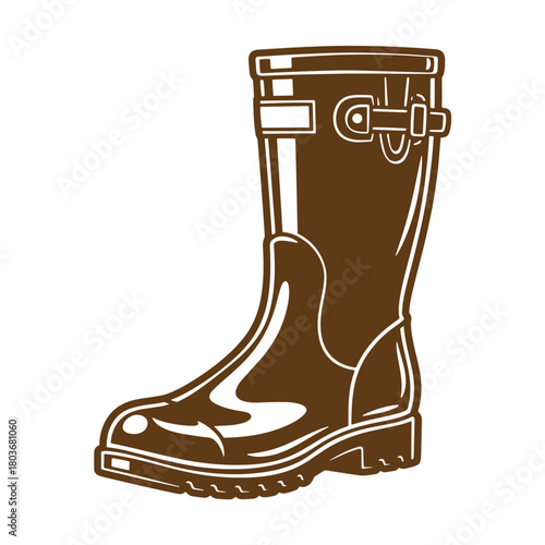 Vintage sketch illustration of a brown rubber boot perfect for outdoor activities