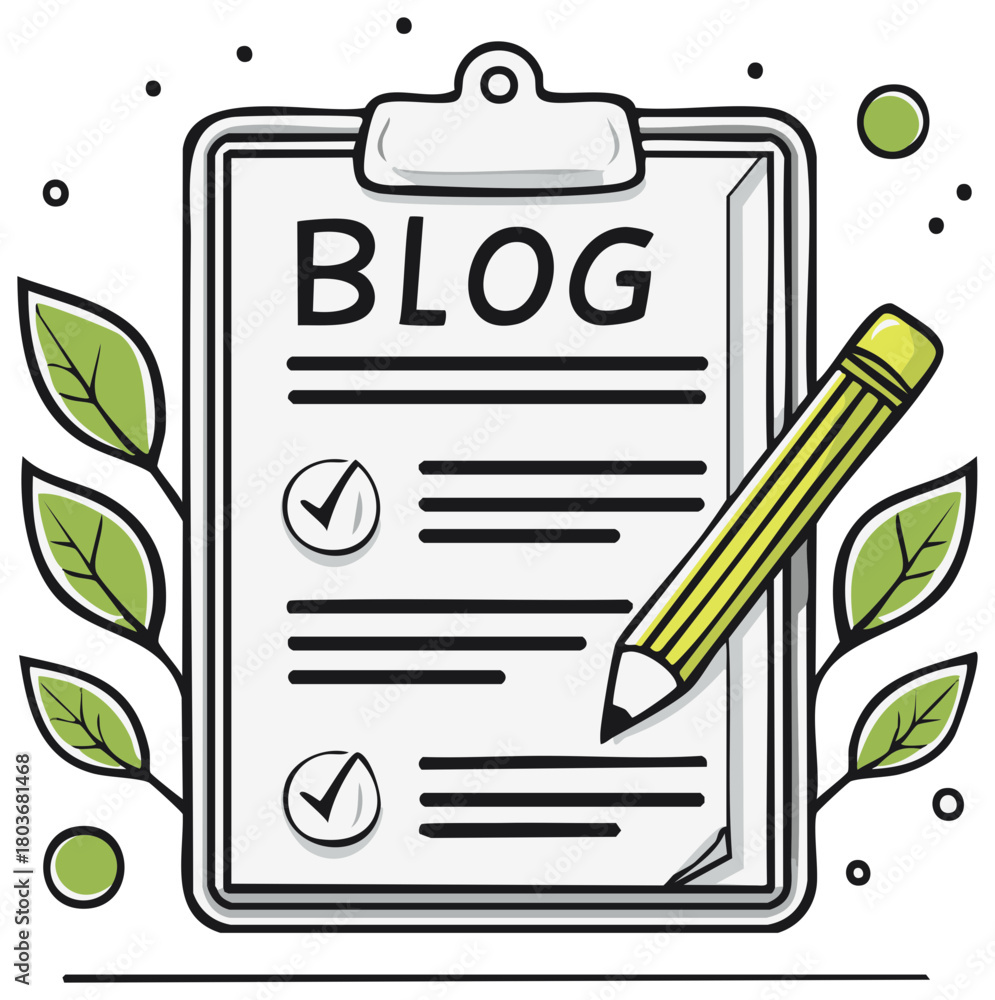 Naklejka premium Hand drawn illustration of a clipboard with the word blog and a pencil ready to write