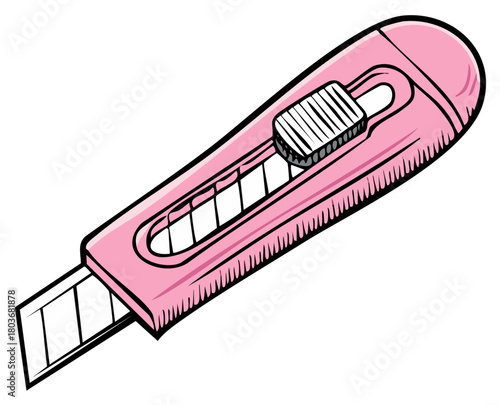 Vivid cartoon pink utility knife with retractable blade for crafting and design work