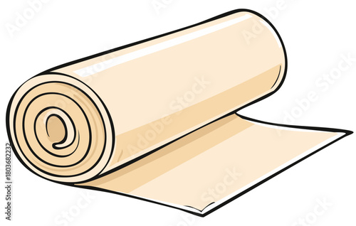 Simple Cartoon Style Rolled Piece of Paper or Fabric Unrolling Light Beige Illustration