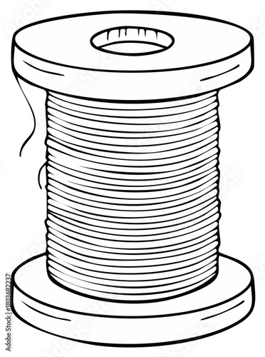Simple black and white line art illustration of a sewing thread spool