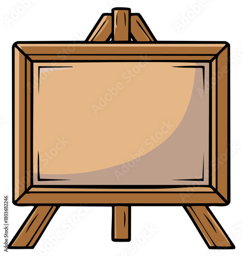 Wooden easel for displaying art or information with an empty beige space