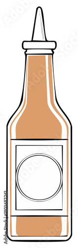 Squeeze bottle with brown liquid and blank label for condiments or sauces